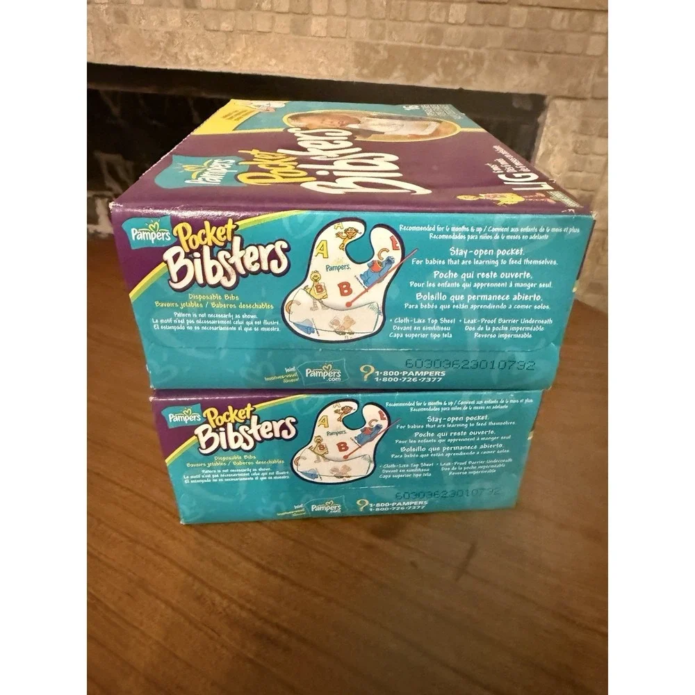 2 Boxes Bibsters Large Disposable Bibs New in Box. Pampers 16ct NOS Discontinued